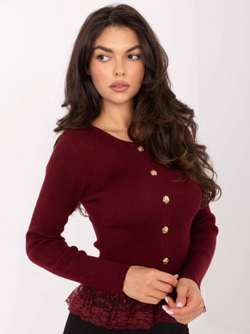 Bordowy damski sweter z ozdobnymi guzikami