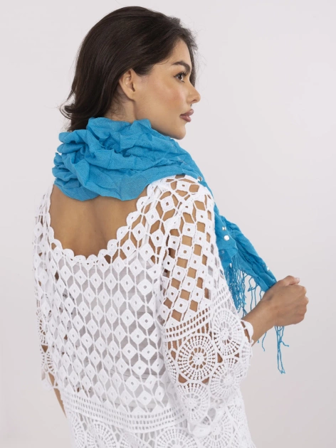 Niebieska damska chusta z frędzlami