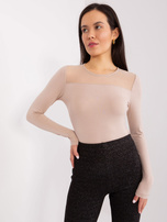 Hurt Beżowa bluzka longsleeve z siateczką BASIC FEEL GOOD