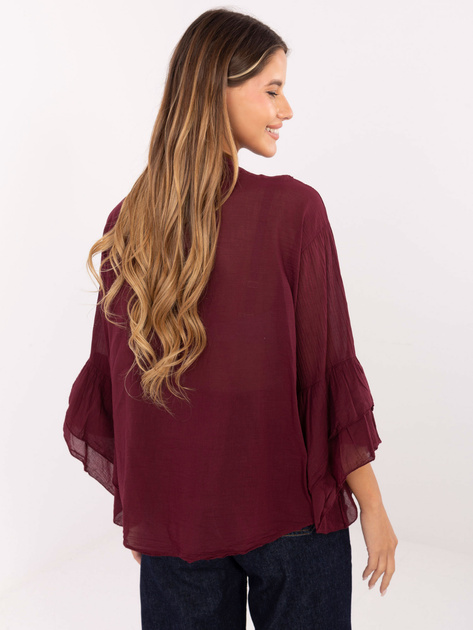 Burgundowa rozpinana koszula z żabotem