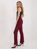 Burgundowe koronkowe spodnie z gumką w pasie