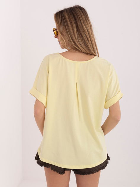 Pastelowa żółta bawełniana bluzka basic RUE PARIS