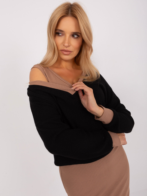 Hurtownia Czarno-camelowy dwuczęściowy komplet casualowy RUE PARIS