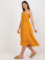 Großhandel Gelbes Midi-Kleid mit Punkten und Rüsche.