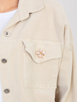 Helle beige Cordjacke mit Gummizug am Saum RUE PARIS.