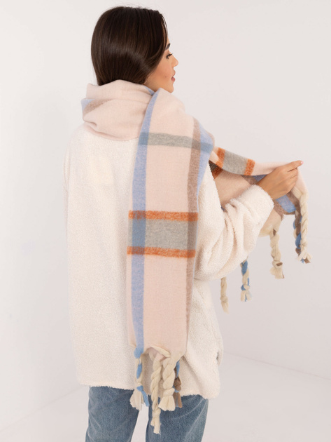 Hurt Jasnoróżowy szal z plecionymi frędzlami