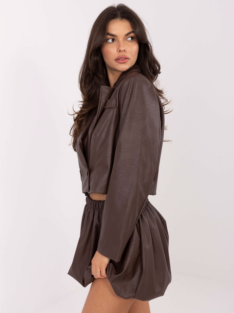 Brązowa spódnica bombka z ekoskóry