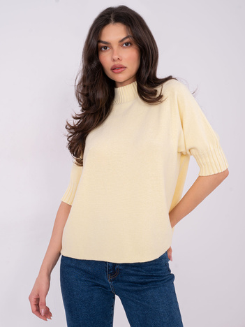 Jasnożółty damski sweter z krótkim rękawem