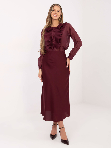 Burgundowa damska koszula z plisowanym żabotem