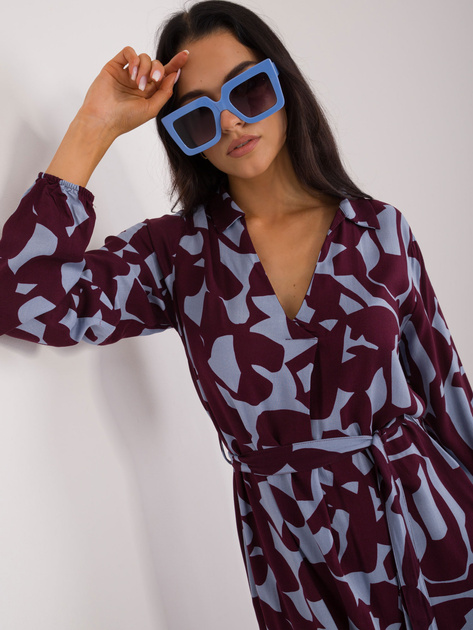 Hurt Bordowa maxi sukienka koszulowa we wzory SUBLEVEL