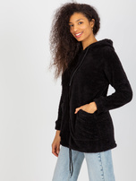 Hurt Czarna futrzana bluza rozpinana z kieszeniami RUE PARIS
