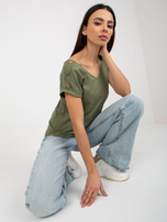 Hurtownia Khaki bluzka z guzikami na rękawach OCH BELLA