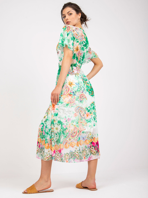Zielona midi sukienka z printami i krótkim rękawem