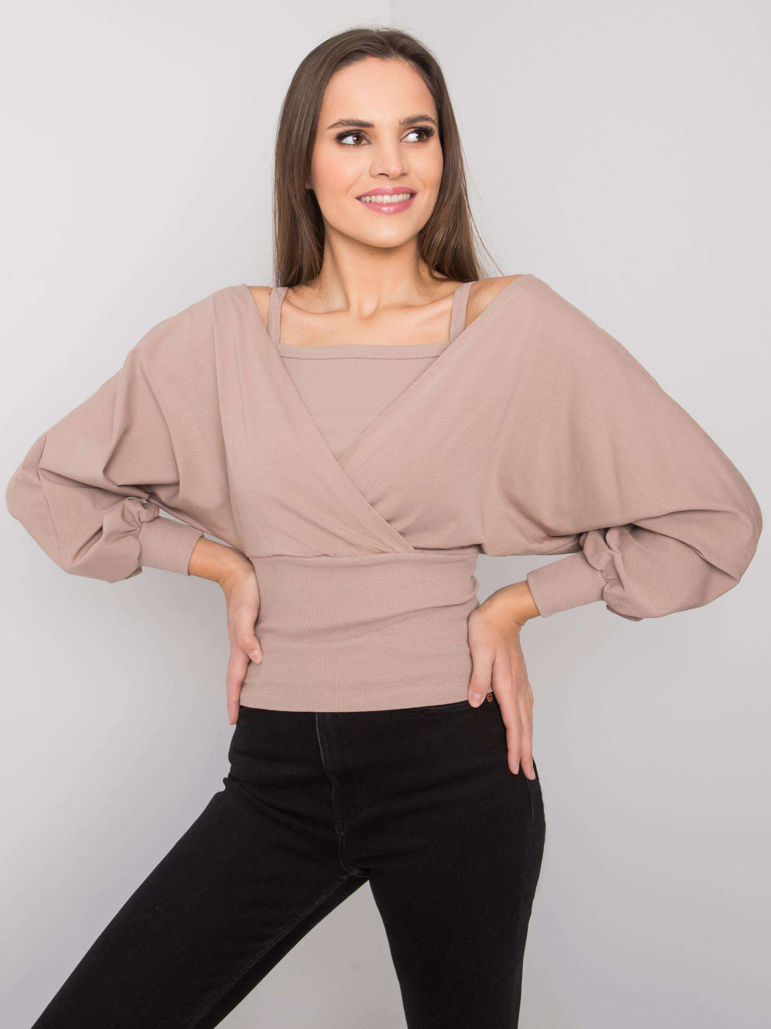 Dunkelbeige Damenbluse aus Baumwolle Chavri RUE PARIS.