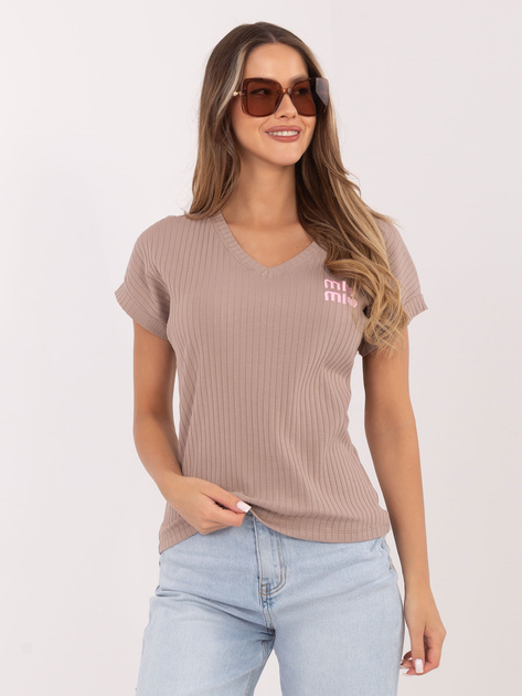 Ciemnobeżowa damska bluzka z krótkim rękawem