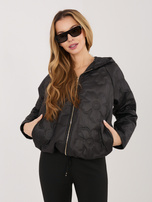 Czarna damska kurtka z kwiatowym pikowaniem RUE PARIS 