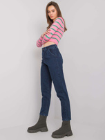 Ciemnoniebieskie spodnie mom jeans z wysokim stanem Levante