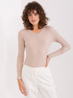 Hurt Beżowa bluzka basic w prążek  BASIC FEEL GOOD