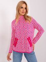 Hurt Fuksjowo-biały sweter z golfem we wzory