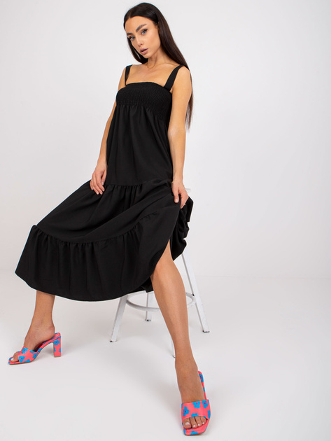Czarna sukienka na ramiączkach z falbaną RUE PARIS