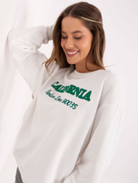 Wholesale Ecru women's loose sweatshirt without a hood with inscriptions.