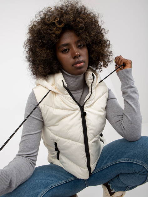 Hurt Ecru krótka kamizelka z kapturem i pikowaniem