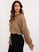 Hurt Camelowa bluzka koszulowa z wiązanym dekoltem OCH BELLA