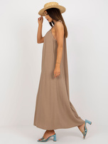 Hurt Ciemnobeżowa letnia sukienka oversize z lnem OCH BELLA