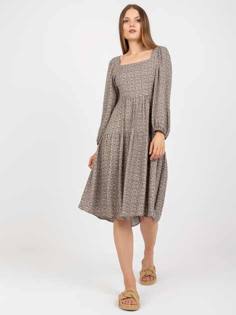 Beżowa midi sukienka z printami z wiskozą ZULUNA