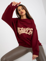 Hurtownia Bordowa dresowa bluza bez kaptura oversize 