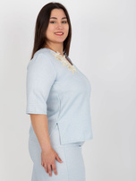Hurt Light Blue Plus Size Short Sleeve Blouse