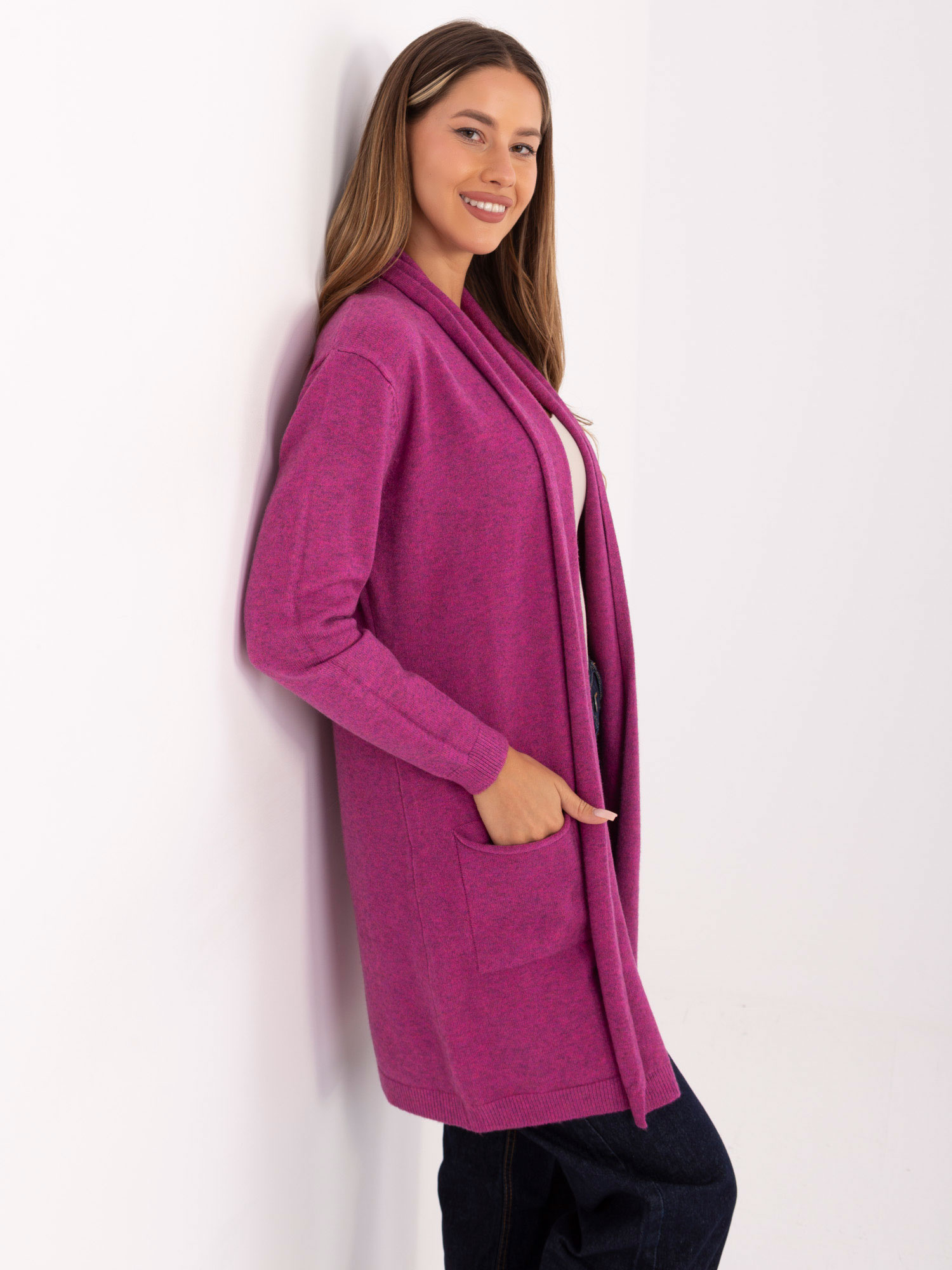 Fuchsia Damen-Knielanger Cardigan.