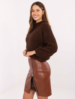 Jasnobrązowa dopasowana spódnica z koronką RUE PARIS 