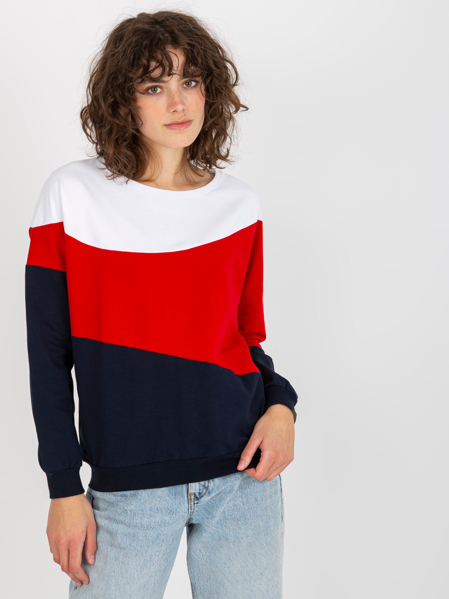 Hurt Biało-granatowa bawełniana bluza basic bez kaptura 