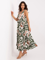 Khaki  trapezowa sukienka z wiskozy