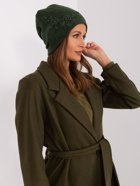 Hurt Ciemnozielona czapka damska dzianinowa