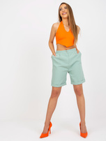 Hurtownia Miętowe długie szorty eleganckie z kieszeniami