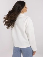 Ecru krótki płaszcz damski z kieszeniami 