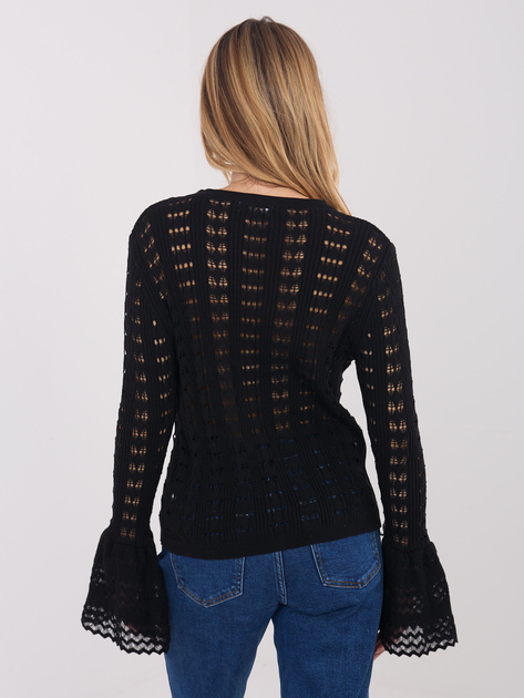 Czarny rozpinany sweter w ażurowy wzór