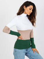 Hurt Biało-beżowa prążkowana bluzka basic z golfem