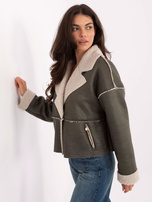 Khaki przejściowa kurtka z kożuchem 