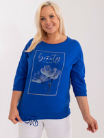 Hurt Kobaltowa casualowa bluzka plus size z bawełny