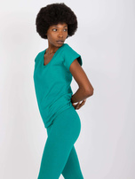 Ciemnozielony t-shirt V-neck damski Arlette 