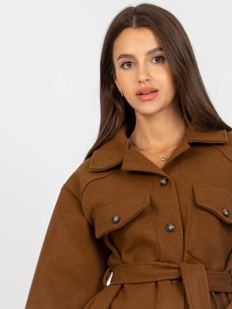 Hurtownia Brązowa damska koszula z kieszeniami i wiązaniem