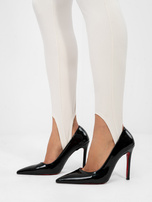 Jasnobeżowe gładkie legginsy z wysokim stanem RUE PARIS 