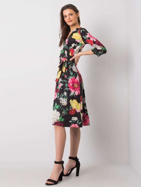 Czarna sukienka w kwiaty Asther