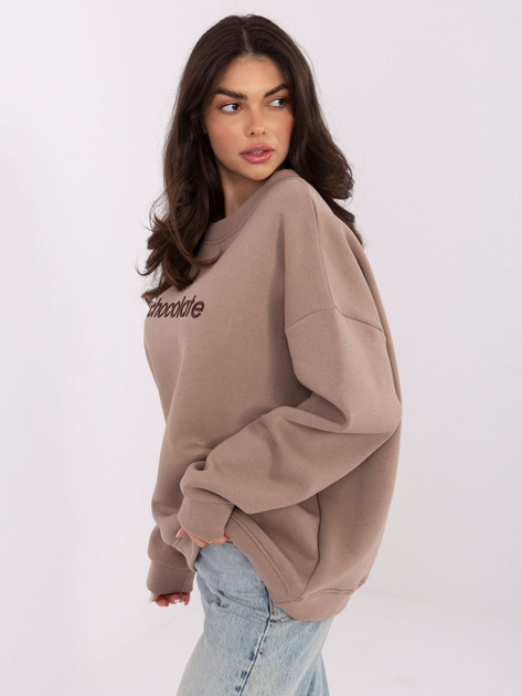 Ciemnobeżowa bluza oversize z napisem chocolate RUE PARIS