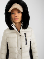 Hurt Jasnobeżowa pikowana kurtka przejściowa z kapturem   