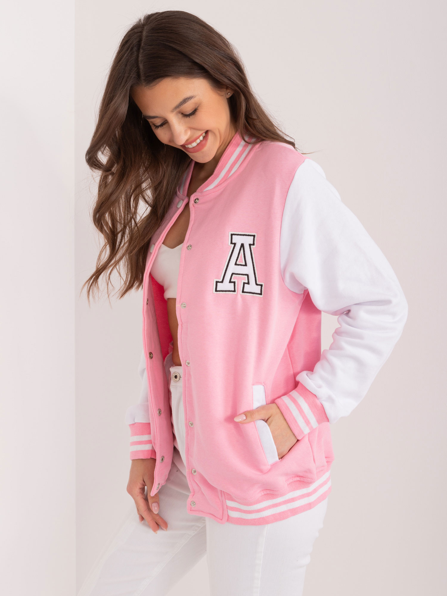 Hurtownia Różowa dresowa bluza typu baseball