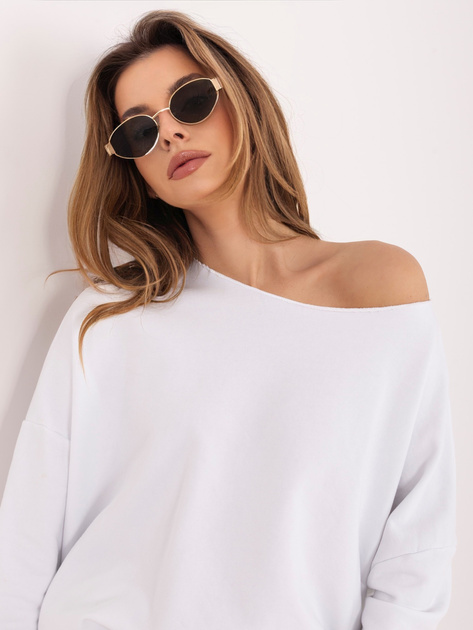 Biała dresowa bluza basic z dekoltem w łódkę